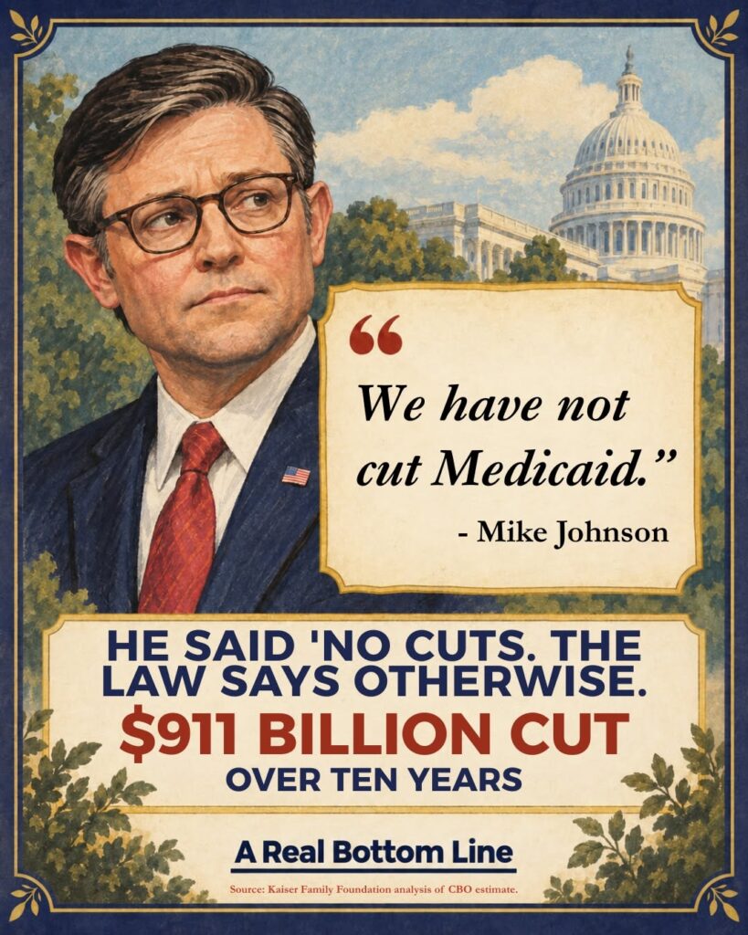 Mike Johnson says “We have not cut Medicaid.” The law says otherwise: $911 billion cut over 10 years.